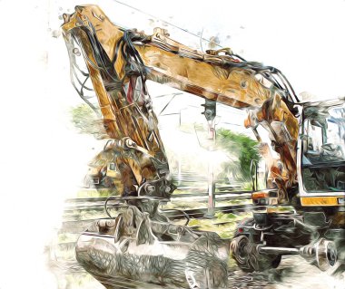 Ekskavatör illüstrasyon izole renk sanat eseri