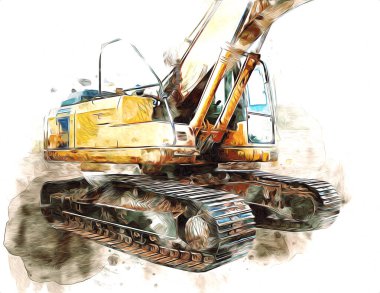 Ekskavatör illüstrasyon izole renk sanat eseri