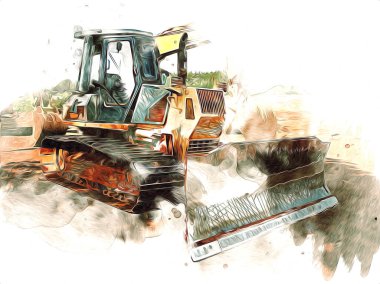 Buldozer illüstrasyon renk sanat grunge vintage çizim