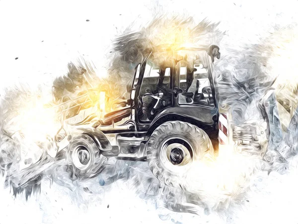 Excavadora Tractor Ilustración Color Aislado Obra Arte Antiguo — Foto de Stock