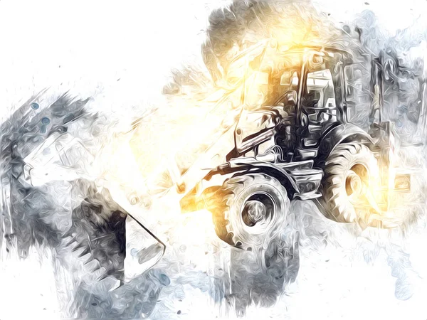 Bagger Traktor Illustration Farbe Isoliert Kunstwerk Antik Alt — Stockfoto