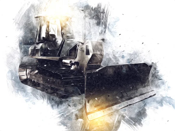 Bulldozer Illustration Färg Konst Grunge Teckning Vintage — Stockfoto