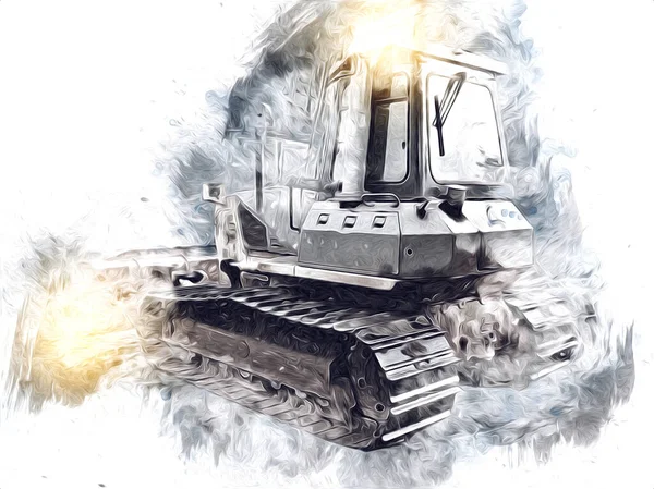 Bulldozer Illustration Color Art Grunge Drawing Vintage — Stock Photo, Image