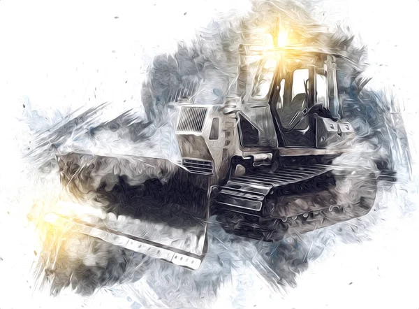 Bulldozer Illustration Färg Konst Grunge Teckning Vintage — Stockfoto