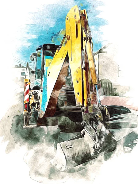 Bagger Traktor Illustration Farbe Isoliert Kunstwerk Antik Alt — Stockfoto