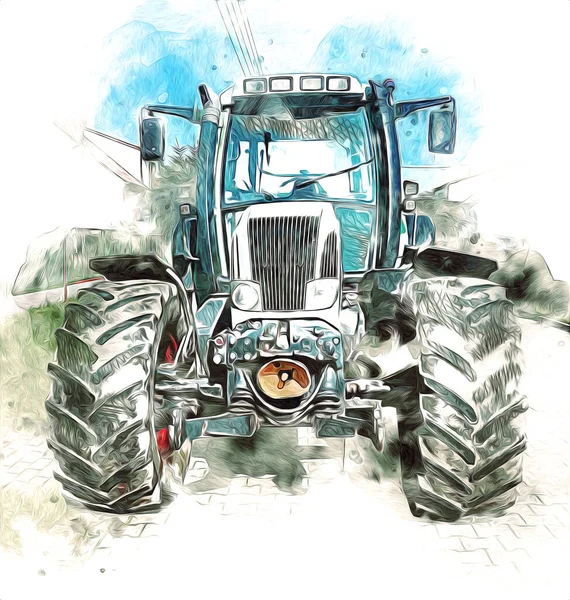 Landwirtschaftliche Traktor Illustration Farbe Kunst Jahrgang Antik Lustig — Stockfoto