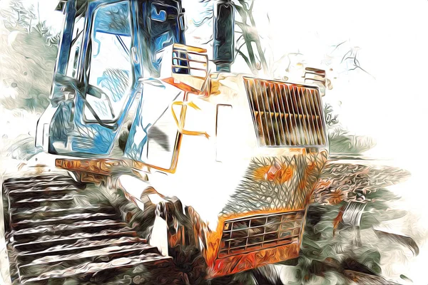 Bulldozer Ilustración Color Arte Grunge Dibujo Vintage —  Fotos de Stock