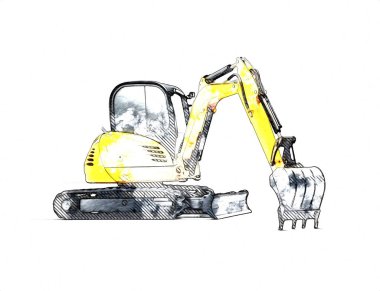 Ekskavatör illüstrasyon izole renk sanat eseri
