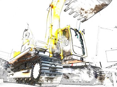 Ekskavatör illüstrasyon izole renk sanat eseri