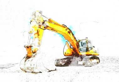 Ekskavatör illüstrasyon izole renk sanat eseri