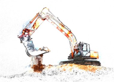 Ekskavatör illüstrasyon izole renk sanat eseri
