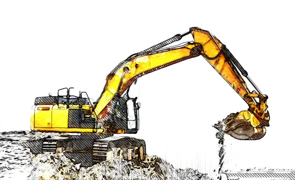 Excavator Illustration Color Isolated Art Work — Stock Photo, Image