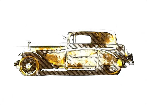 Vintage Retro Classique Vieille Illustration Voiture — Photo