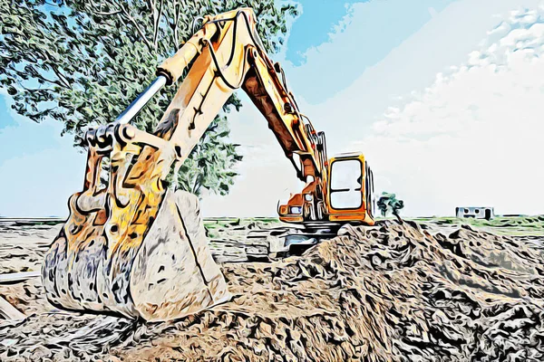 Excavator Illustration Color Isolated Art Work — Stock Photo, Image