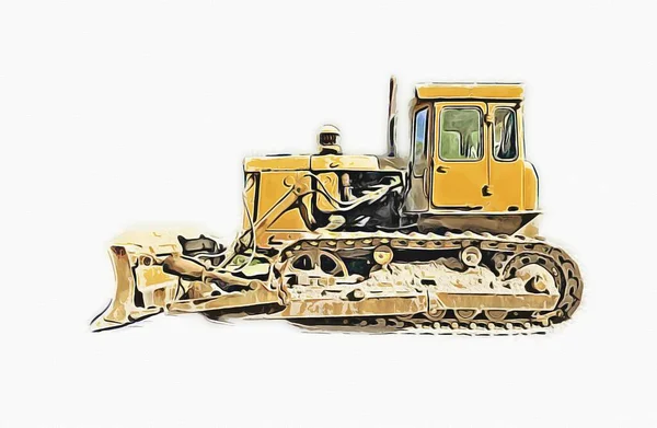 Bulldozer Ilustração Cor Arte Grunge Desenho Vintage — Fotografia de Stock