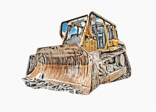 Bulldozer Illustration Färg Konst Grunge Teckning Vintage — Stockfoto