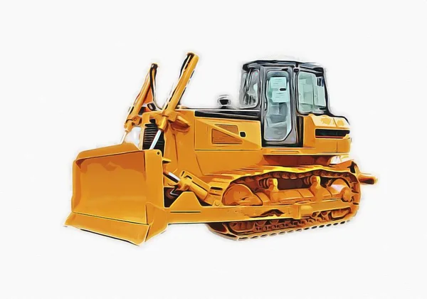 Bulldozer Illustration Couleur Art Grunge Dessin Vintage — Photo