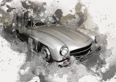 Klasik Retro Klasik Eski Araba Çizimi