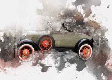 Klasik Retro Klasik Eski Araba Çizimi