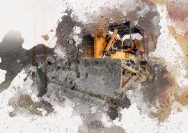 Buldozer illüstrasyon renk sanat grunge vintage çizim