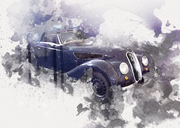 Vintage Retro Classique Vieille Illustration Voiture — Photo