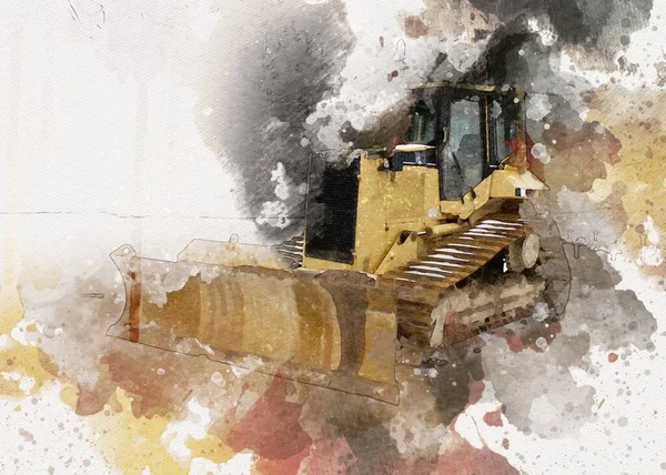 Bulldozer Illustration Couleur Art Grunge Dessin Vintage — Photo