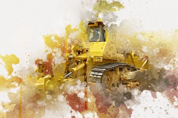 Bulldozer Illustratie Kleur Kunst Grunge Tekening Vintage — Stockfoto