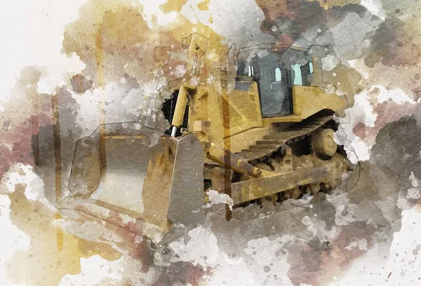 Bulldozer Ilustração Cor Arte Grunge Desenho Vintage — Fotografia de Stock