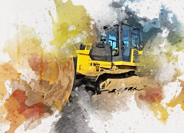 Bulldozer illustration color art grunge drawing vintage