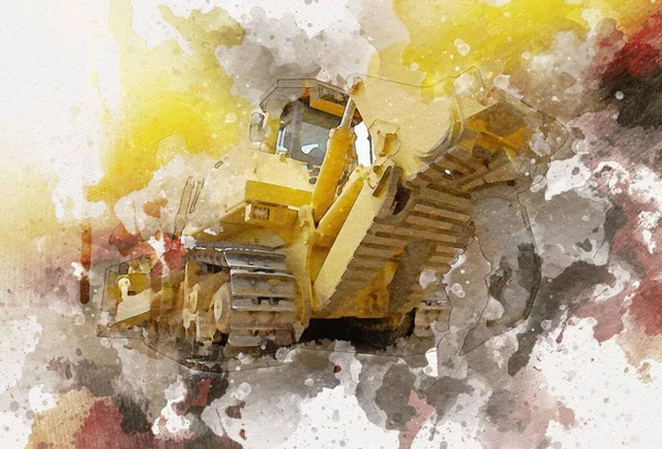 Bulldozer Illustration Color Art Grunge Drawing Vintage — Stock Photo, Image