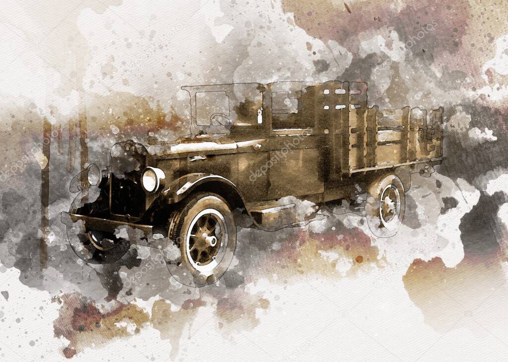 Vintage Retro Classic Old Car Illustration