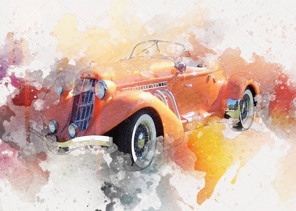 Vintage Retro Classic Old Car Illustration