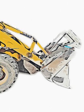 Kazı makinesi traktör çizimi rengi izole edilmiş antika sanat eserleri