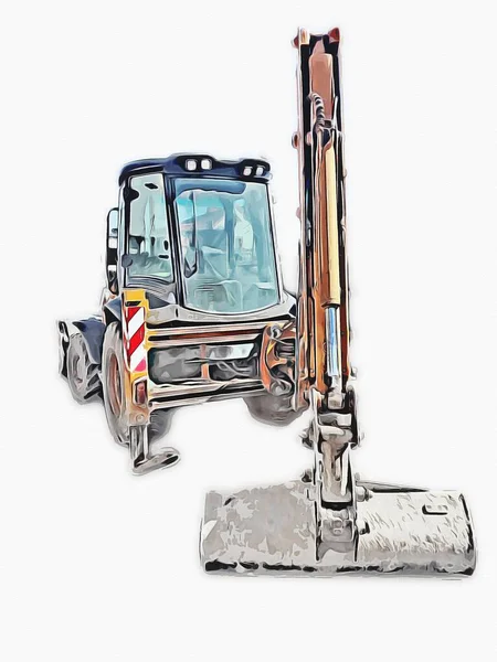 Grävmaskin Traktor Illustration Färg Isolerad Konst Arbete Antika Gamla — Stockfoto