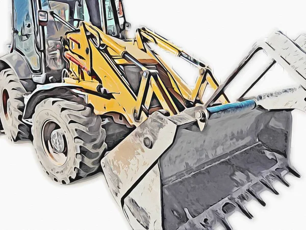 Excavadora Tractor Ilustración Color Aislado Obra Arte Antiguo — Foto de Stock