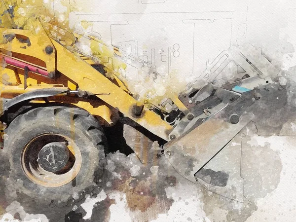 Excavadora Tractor Ilustración Color Aislado Obra Arte Antiguo — Foto de Stock