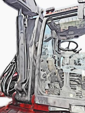 Excavator illüstrasyon rengi tasarım için izole edilmiş komik sanat eserleri