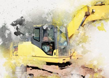 Excavator illüstrasyon rengi tasarım için izole edilmiş komik sanat eserleri