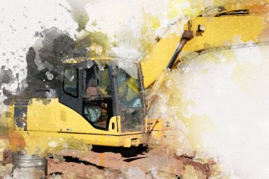 Excavator illüstrasyon rengi tasarım için izole edilmiş komik sanat eserleri