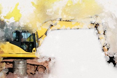 Excavator illüstrasyon rengi tasarım için izole edilmiş komik sanat eserleri