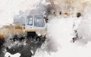 Excavator illüstrasyon rengi tasarım için izole edilmiş komik sanat eserleri