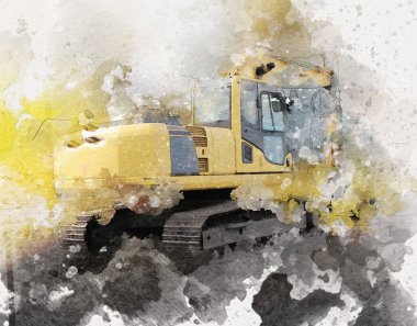 Excavator illüstrasyon rengi tasarım için izole edilmiş komik sanat eserleri