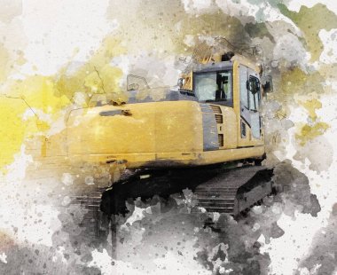 Excavator illüstrasyon rengi tasarım için izole edilmiş komik sanat eserleri