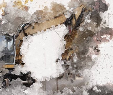 Excavator illüstrasyon rengi tasarım için izole edilmiş komik sanat eserleri