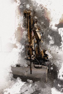 Excavator illüstrasyon rengi tasarım için izole edilmiş komik sanat eserleri