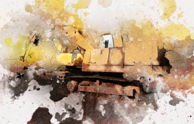 Excavator illüstrasyon rengi tasarım için izole edilmiş komik sanat eserleri