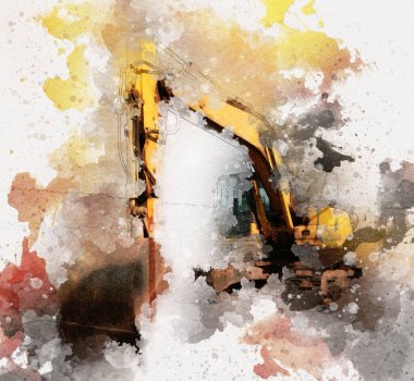 Excavator illüstrasyon rengi tasarım için izole edilmiş komik sanat eserleri