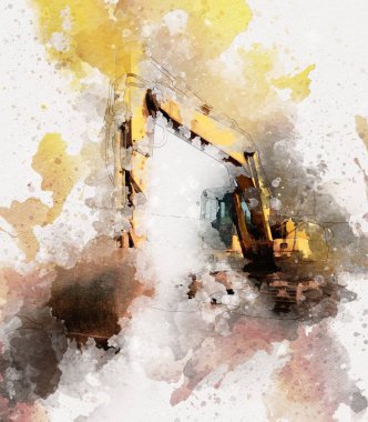 Excavator illüstrasyon rengi tasarım için izole edilmiş komik sanat eserleri