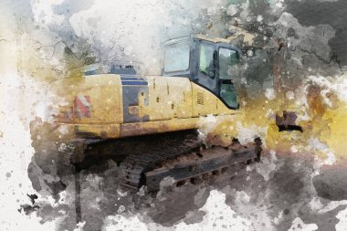 Excavator illüstrasyon rengi tasarım için izole edilmiş komik sanat eserleri