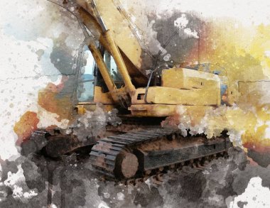 Excavator illüstrasyon rengi tasarım için izole edilmiş komik sanat eserleri